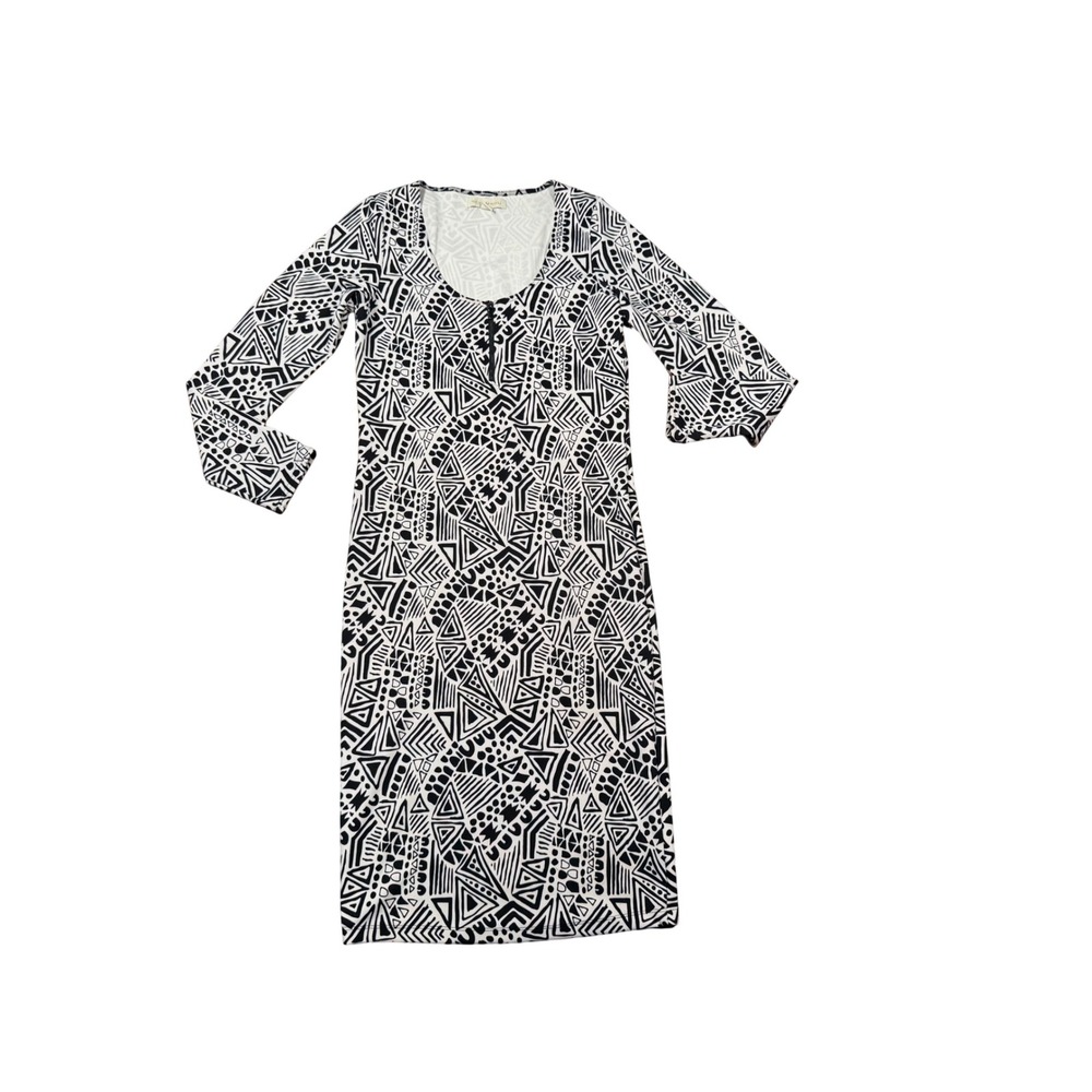 Nicki Minaj Maxi‎ Dress Black White Geometric Print Long Sleeve Womens XL